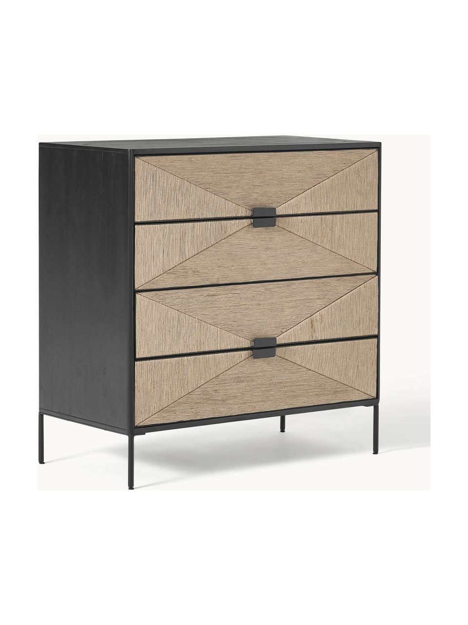 Komoda z litego drewna mangowego June, Korpus: lite drewno mangowe lakie, Nogi: metal malowany proszkowo, Czarny, drewno mangowe, S 90 x W 91 cm