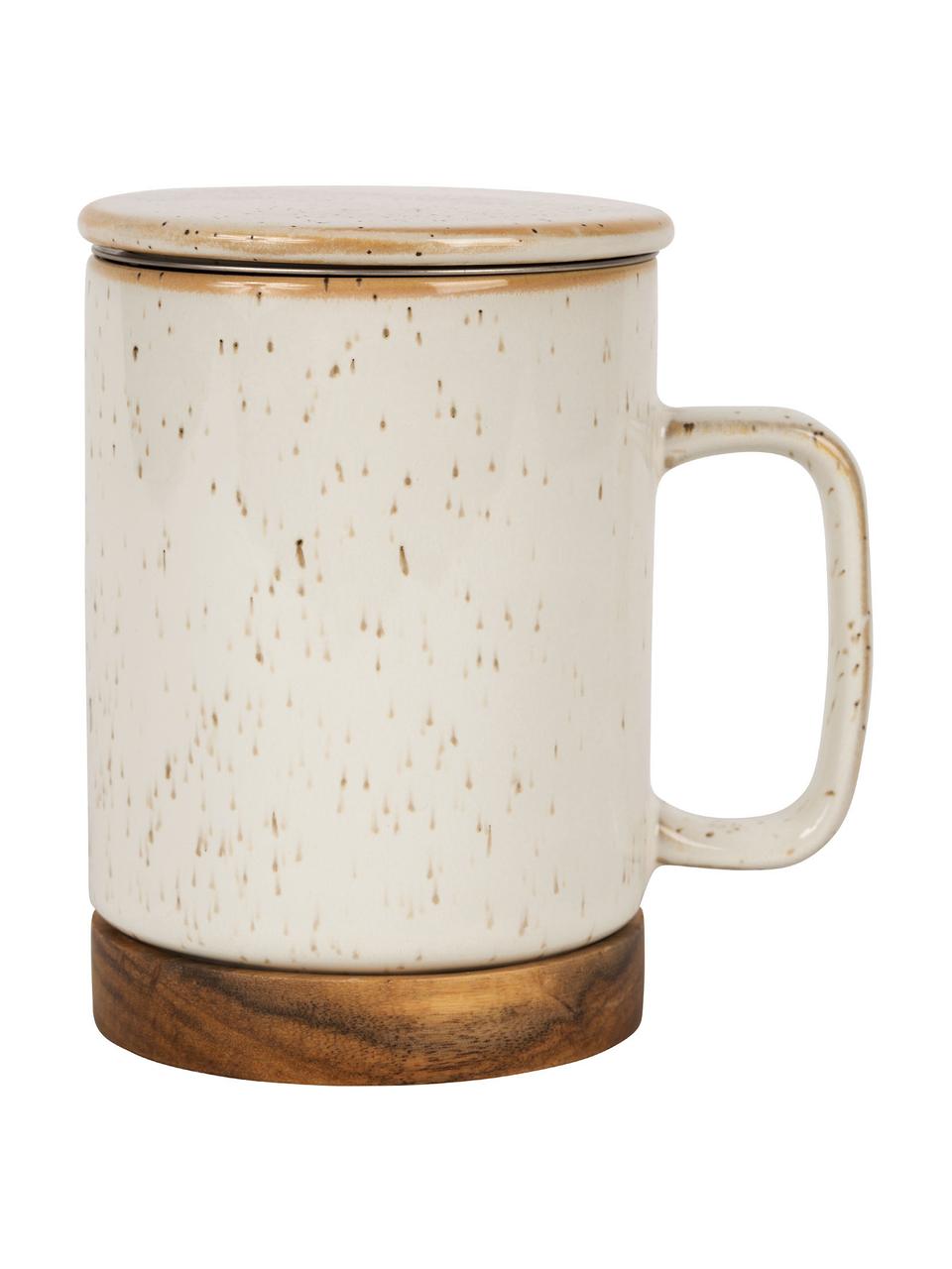 Taza con tapadera y colador Nordika, Beige, madera de acacia, Ø 9 x Al 12 cm, 370 ml