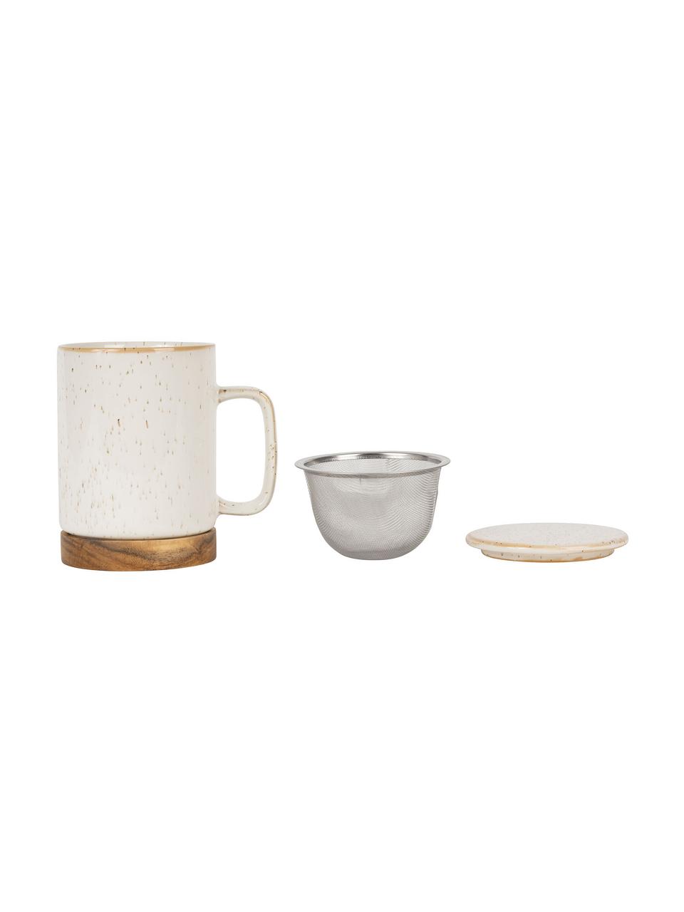 Taza con tapadera y colador Nordika, Beige, madera de acacia, Ø 9 x Al 12 cm, 370 ml