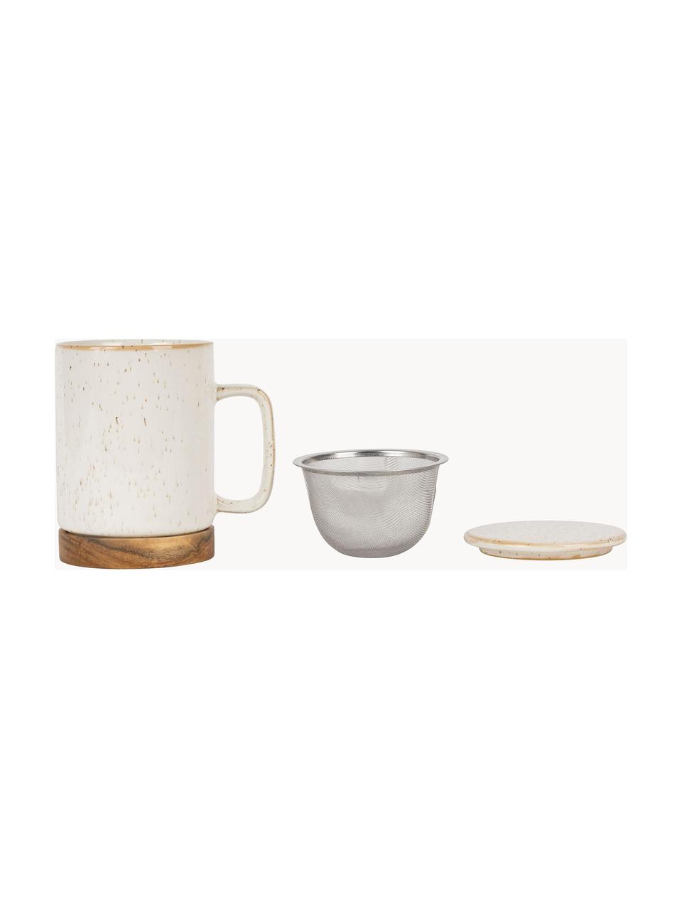 Tasse avec couvercle et passoire Nordika, Beige clair, chiné, bois foncé, Ø 9 x haut. 12 cm, 370 ml