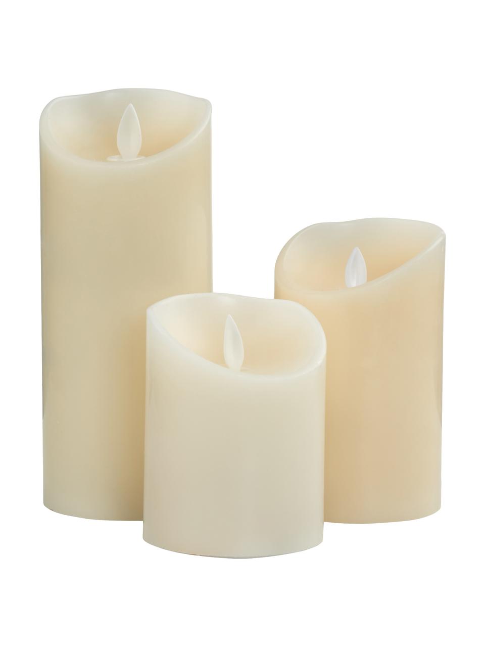 Set 3 candele a LED Glowing Flame, Paraffina, materiale sintetico, Crema, Set in varie misure