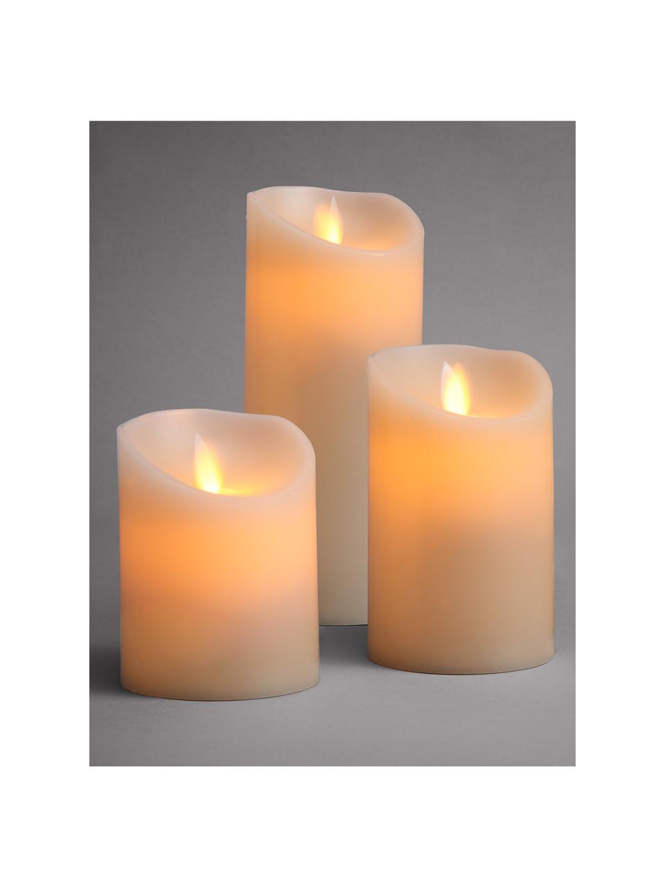 Set 3 candele a LED Glowing Flame, Paraffina, plastica, Color crema, Set in varie misure