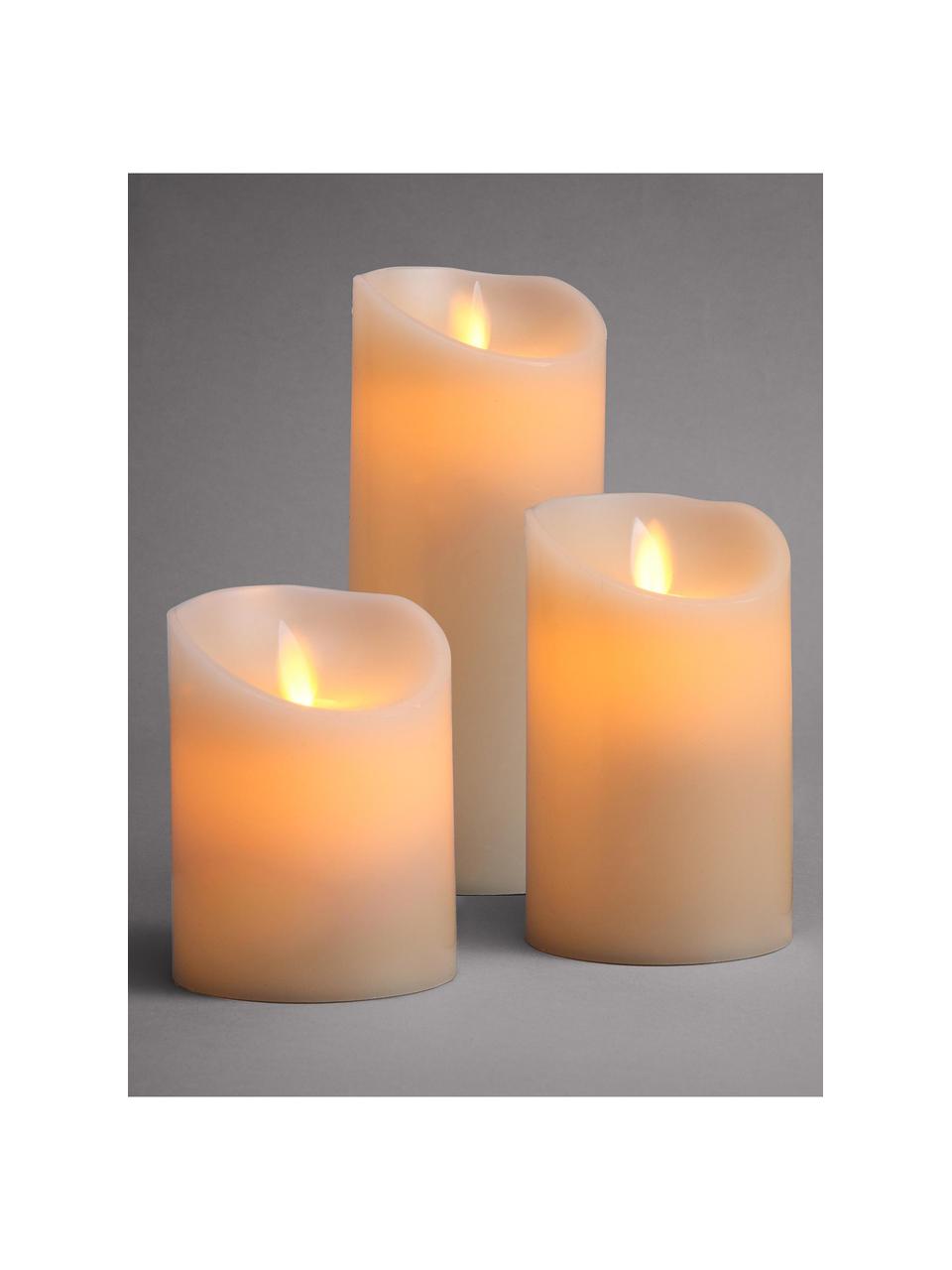 LED-Kerzen Glowing Flame, 3er-Set, Paraffin, Kunststoff, Weißtöne, Set mit verschiedenen Größen