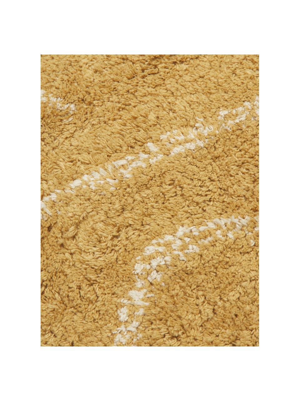 Alfombra corredor artesanal de algodón con flecos Lines, Amarillo estampado, An 80 x L 250 cm