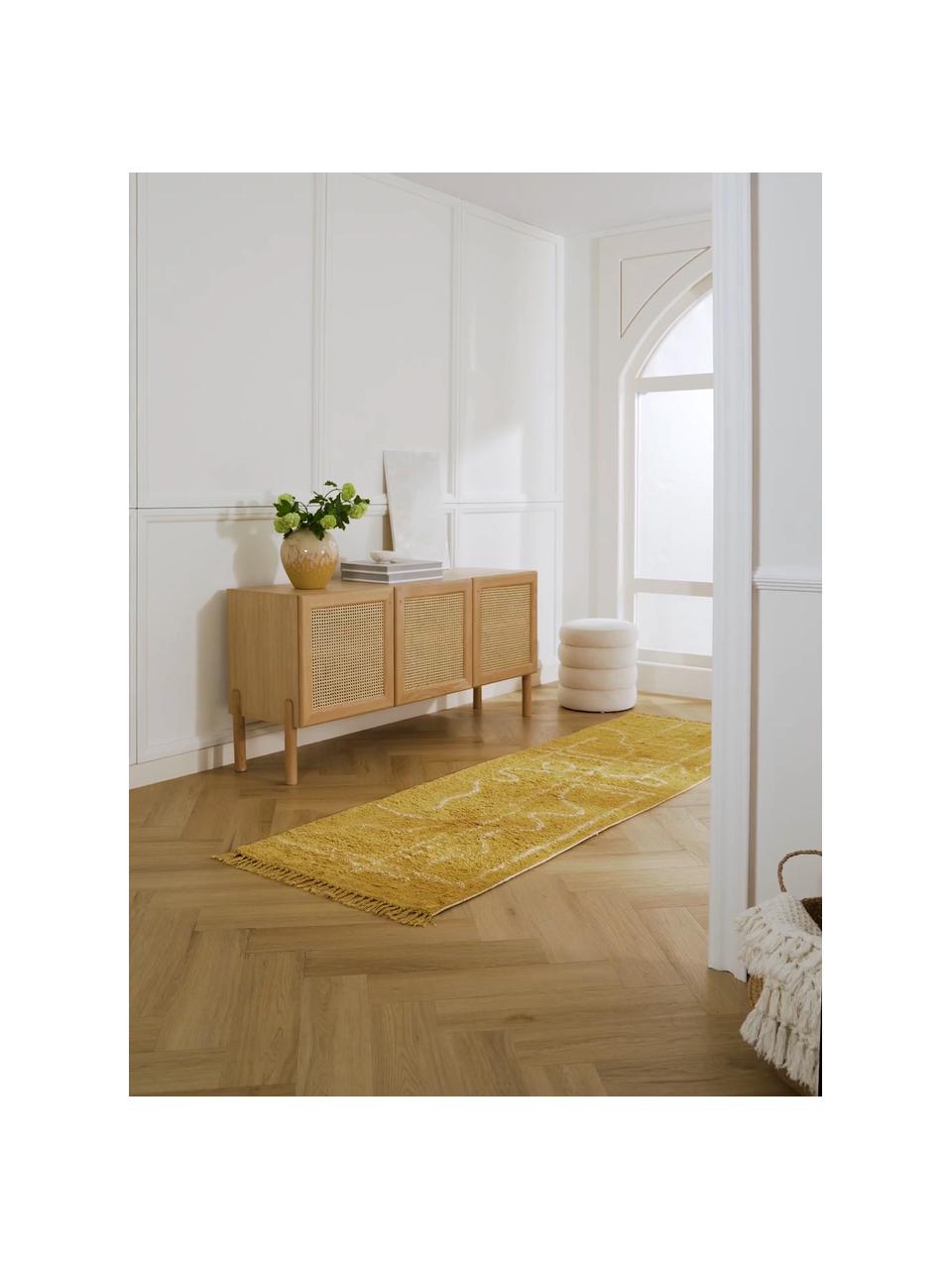 Tapis de couloir beige à franges tufté main Lines, Brun, larg. 80 x long. 250 cm