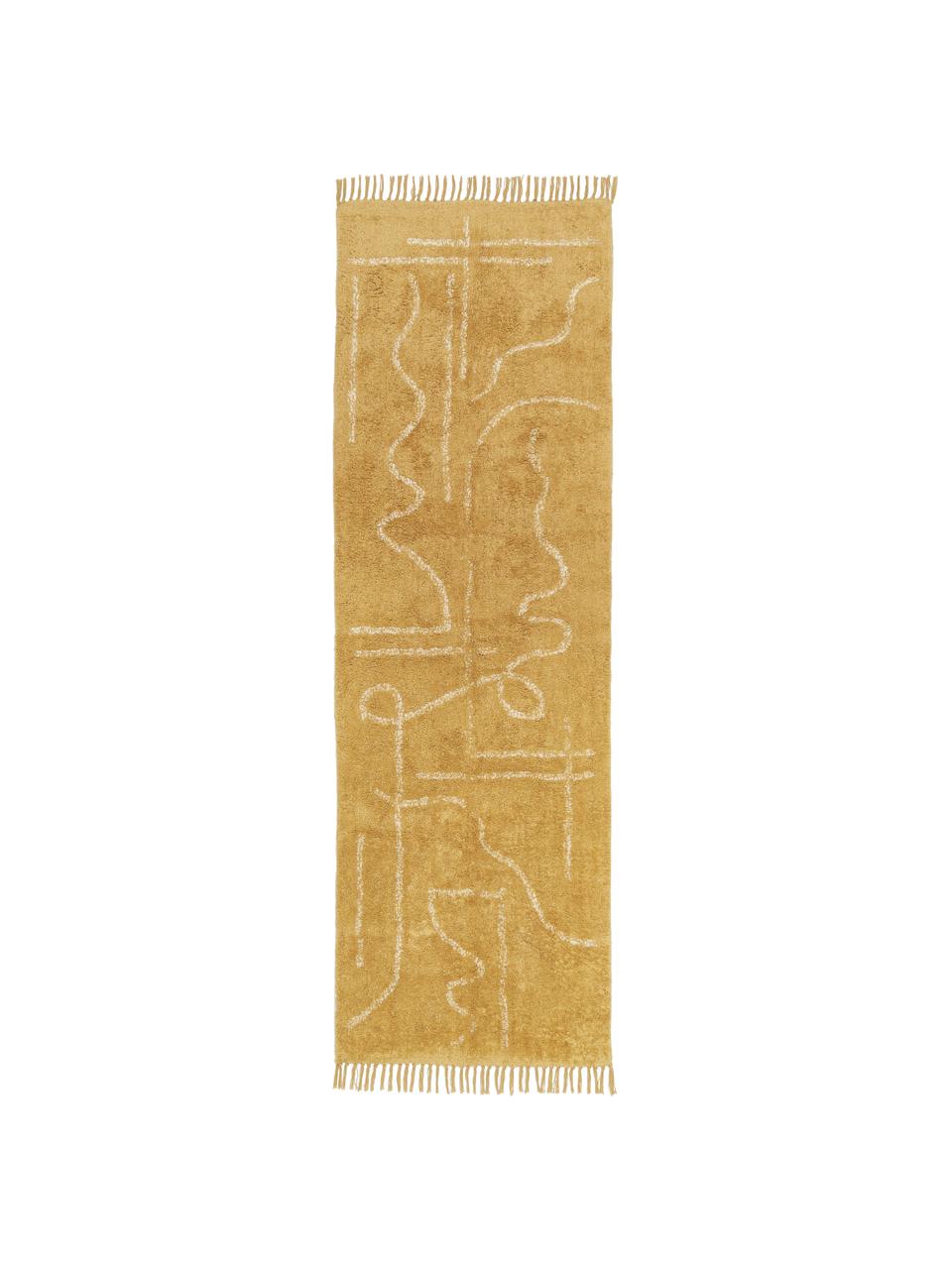 Tapis de couloir beige à franges tufté main Lines, Brun, larg. 80 x long. 250 cm