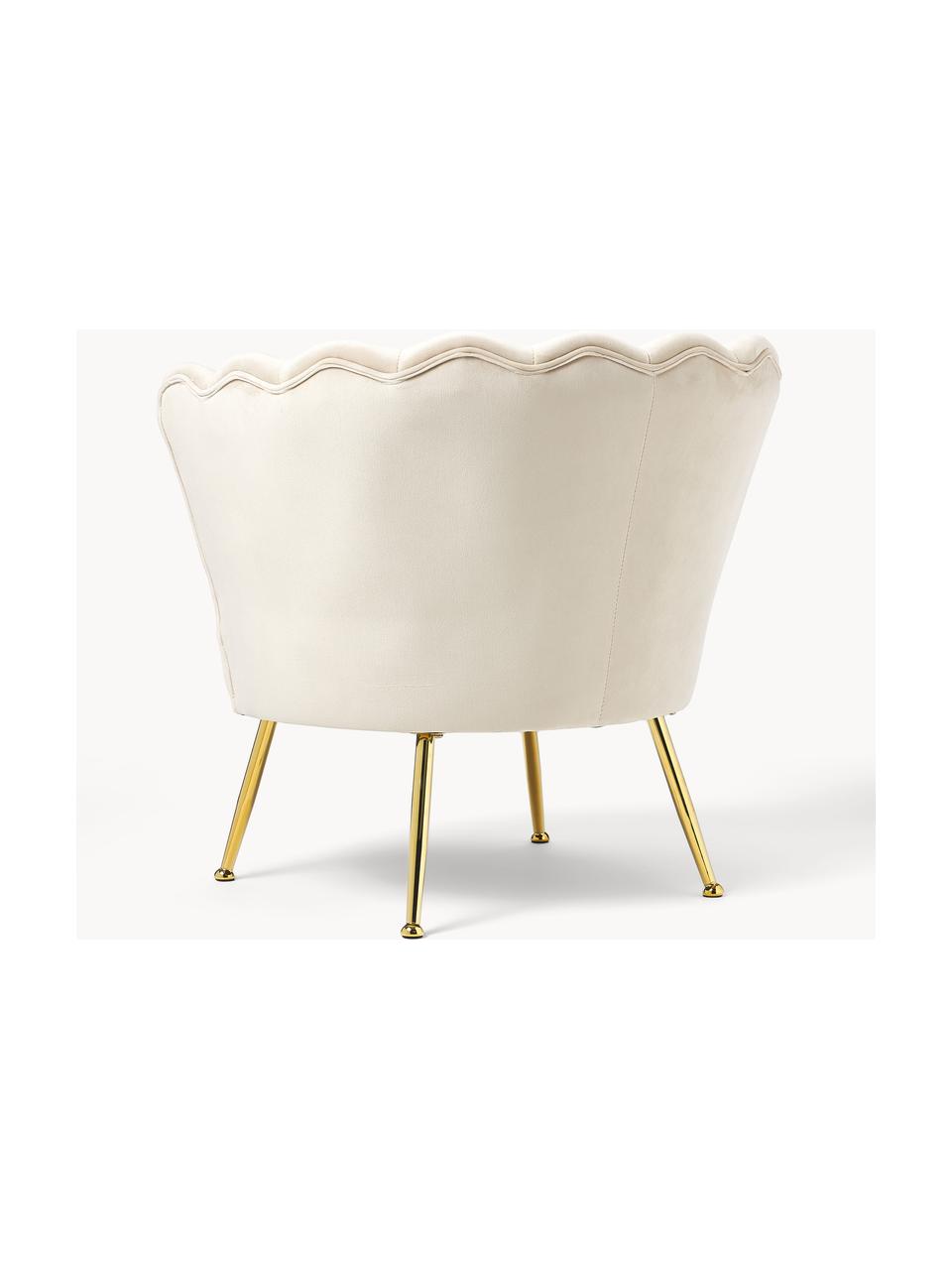 Sillón cóctel de terciopelo Oyster, Tapizado: terciopelo (poliéster) Al, Estructura: madera de eucalipto contr, Patas: metal galvanizado, Terciopelo blanco crema, An 81 x F 78 cm