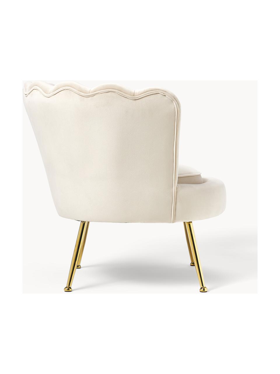 Fauteuil cocktail en velours Oyster, Velours blanc crème, larg. 81 x prof. 78 cm