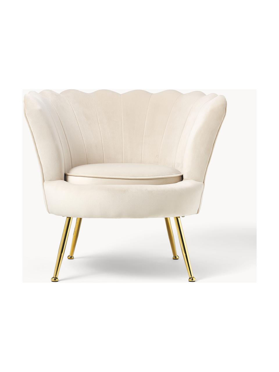 Fauteuil cocktail en velours Oyster, Velours blanc crème, larg. 81 x prof. 78 cm