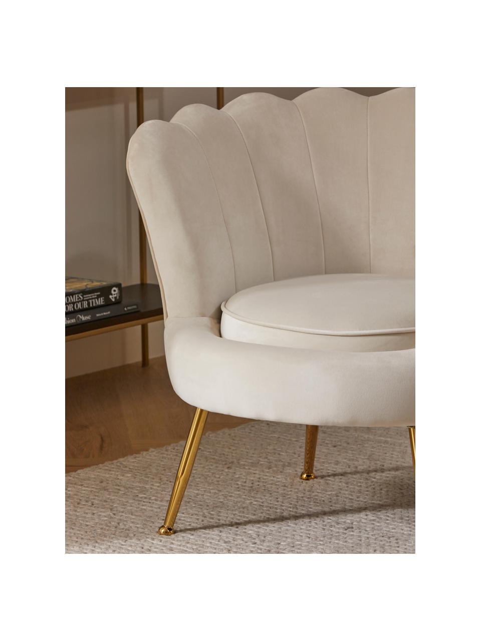 Poltrona in velluto Oyster, Rivestimento: velluto (poliestere) Il r, Struttura: multistrato di eucalipto, Piedini: metallo zincato, Velluto bianco crema, Larg. 81 x Prof. 78 cm