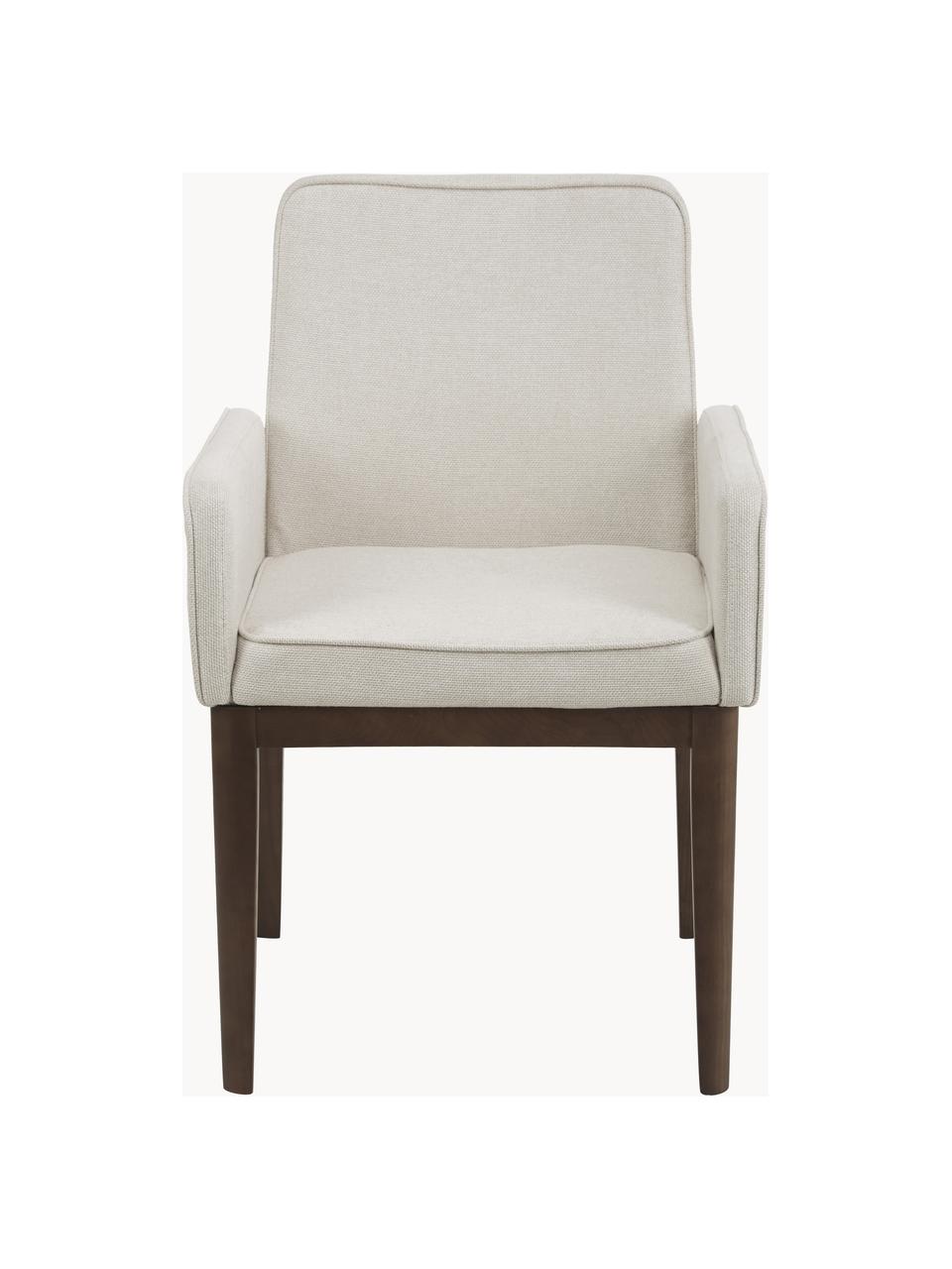 Chaise à accoudoirs rembourrée Koga, Tissu blanc crème, bois de frêne foncé, larg. 54 x haut. 86 cm