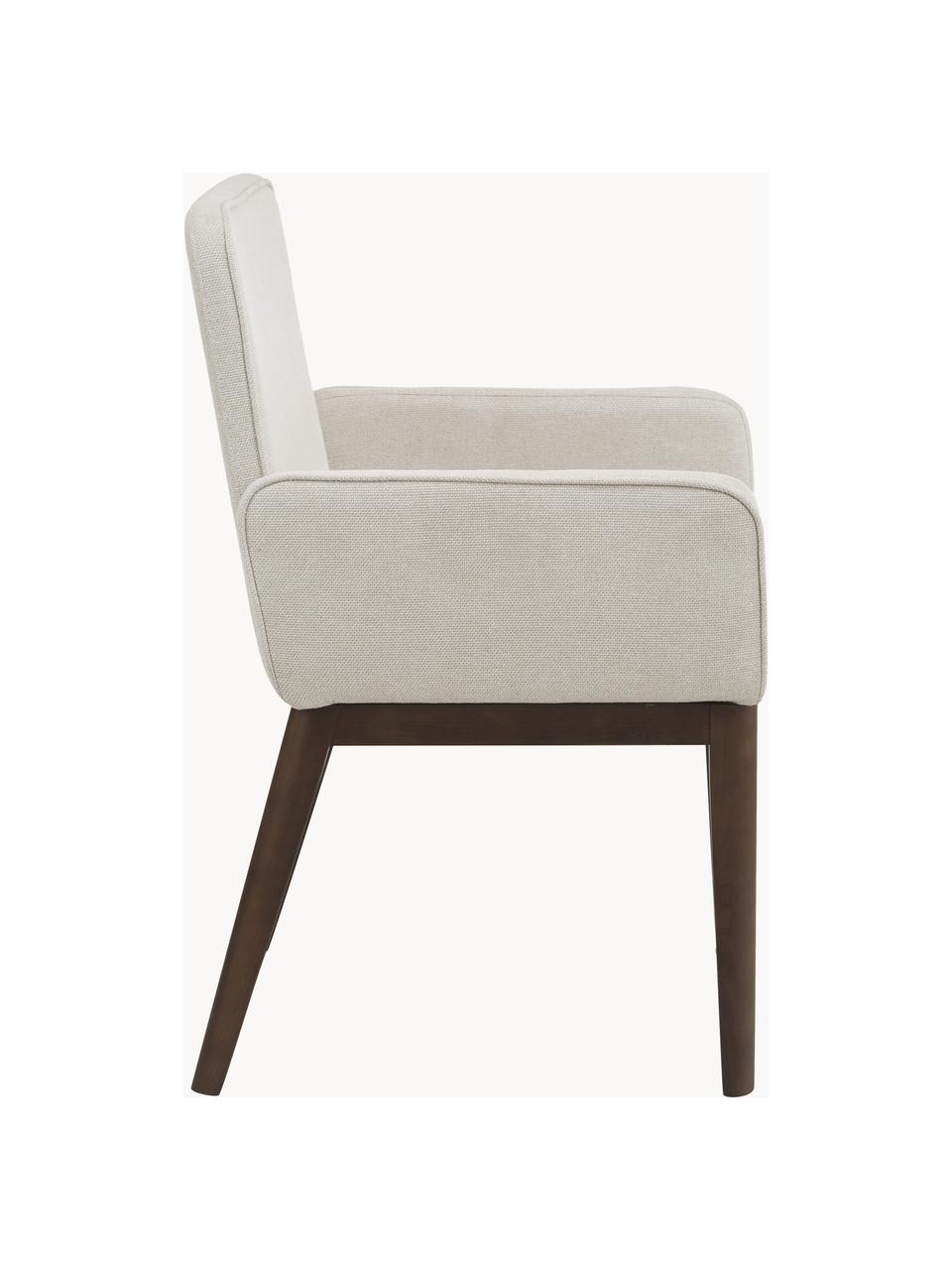 Gestoffeerde fauteuil Koga, Bekleding: 100% polyester Met 30.000, Poten: essenhout, Frame: metaal, Geweven stof crèmewit, donker essenhout, B 54 x H 86 cm