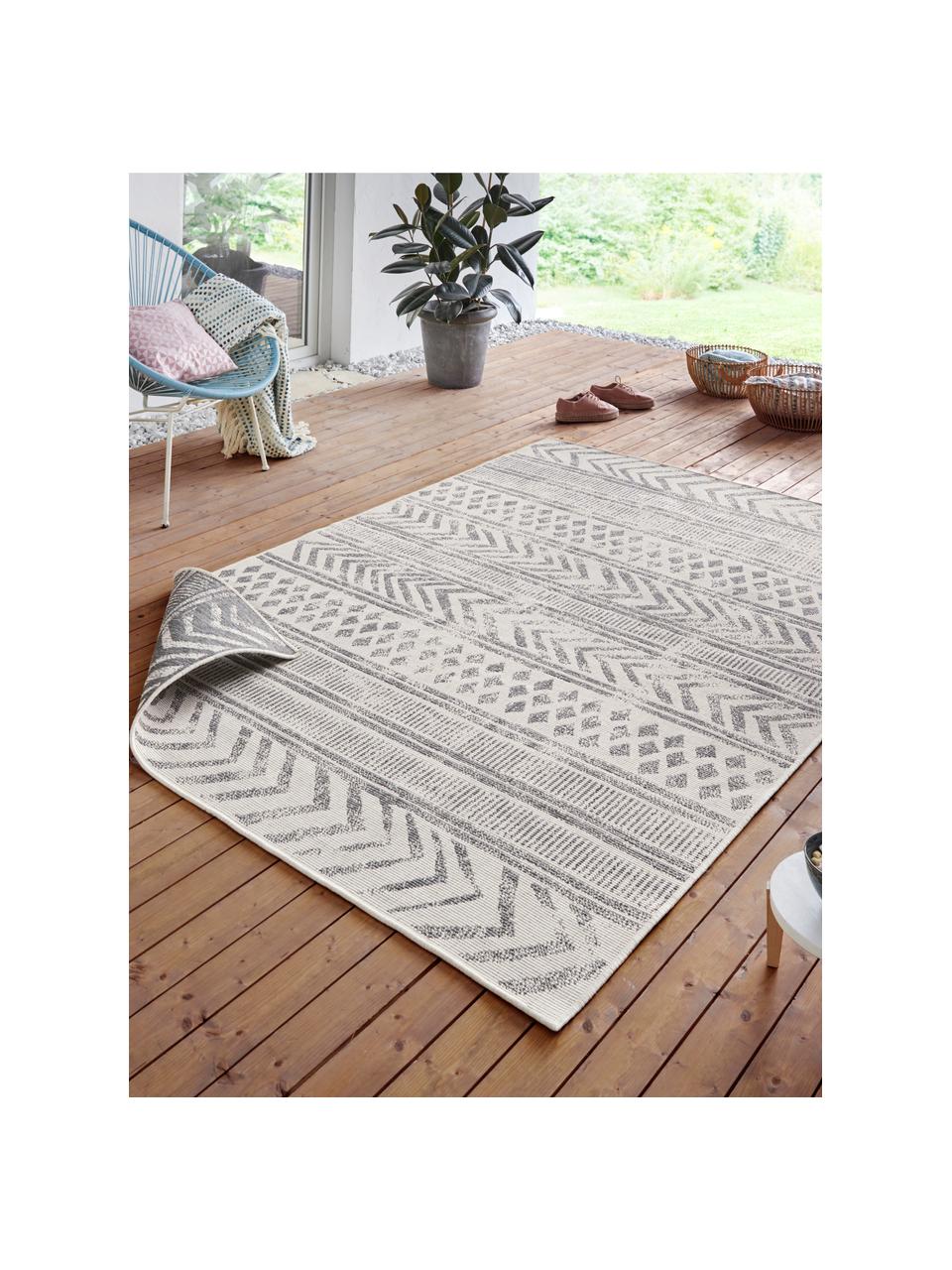 Dubbelzijdig in- en outdoor vloerkleed Biri met grafisch patroon in grijs/crèmekleur, 100% polypropyleen, Grijs, crèmewit, B 160 x L 230 cm (maat M)