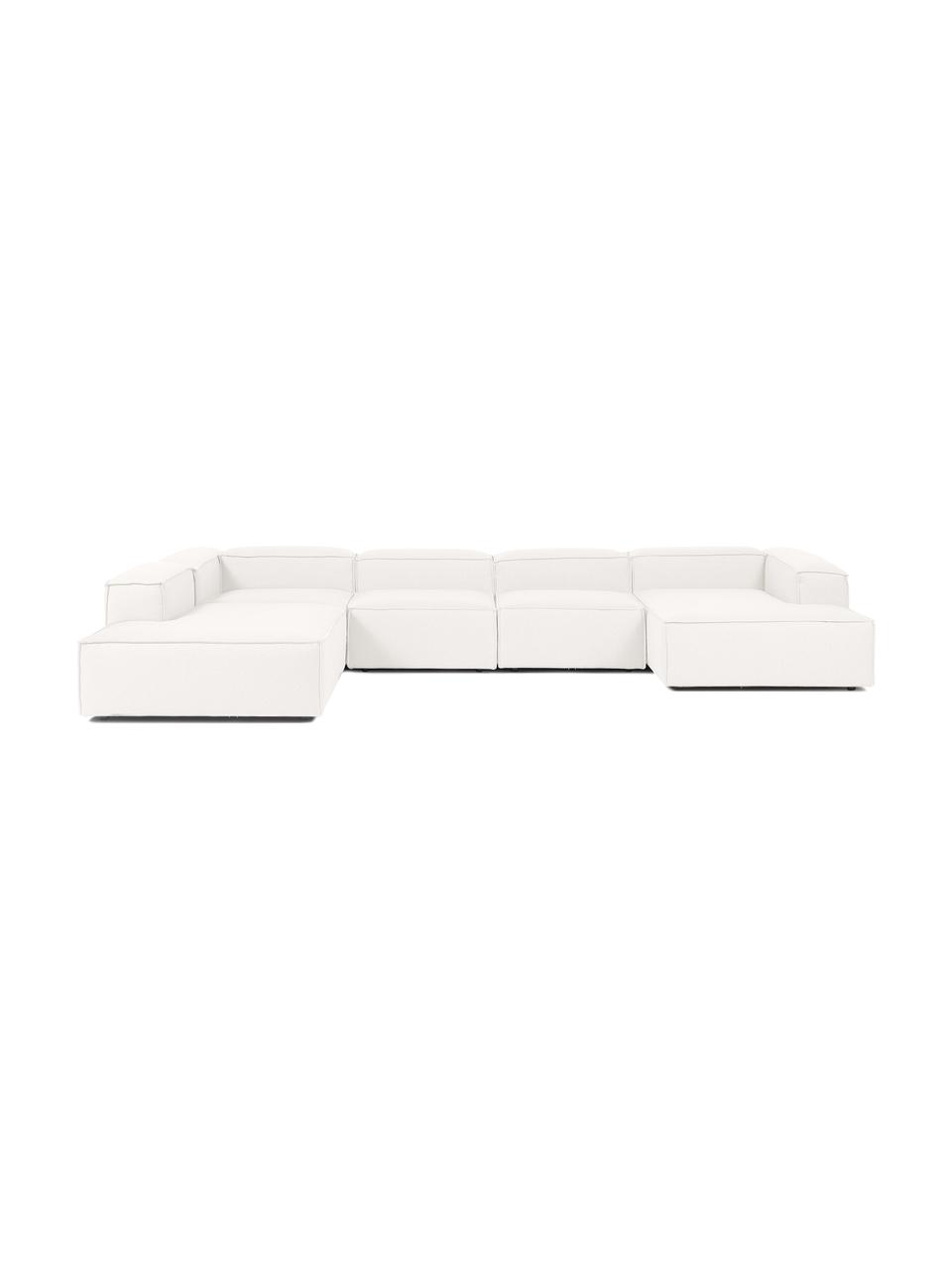 Canapé lounge modulable Lennon, Tissu beige, larg. 418 x prof. 68 cm, méridienne à gauche