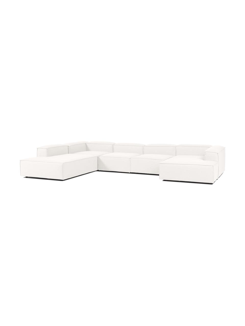Sofa modułowa Lennon, Tapicerka: 100% poliester Dzięki tka, Stelaż: lite drewno, sklejka, Nogi: tworzywo sztuczne, Beżowa tkanina, S 418 x W 68 cm, lewostronna