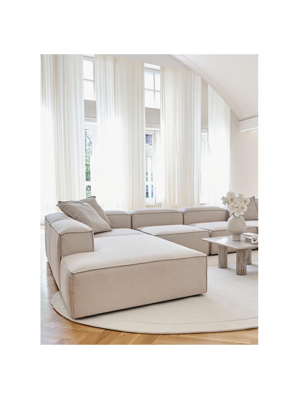 Divano componibile Lennon, Rivestimento: 100% poliestere Con 115.0, Struttura: legno di pino massiccio, , Piedini: plastica, Tessuto beige, Larg. 418 x Alt. 68 cm, chaise-longue a sinistra