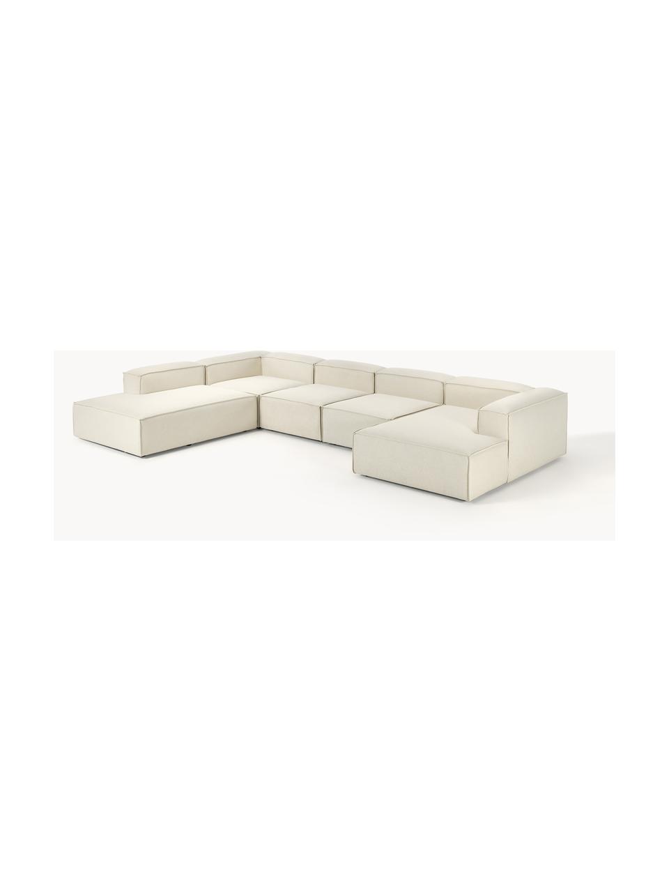 Divano componibile Lennon, Rivestimento: 100% poliestere Con 115.0, Struttura: legno di pino massiccio, , Piedini: plastica Questo prodotto , Tessuto bianco latte, Larg. 418 x Prof. 269 cm, chaise longue a sinistra