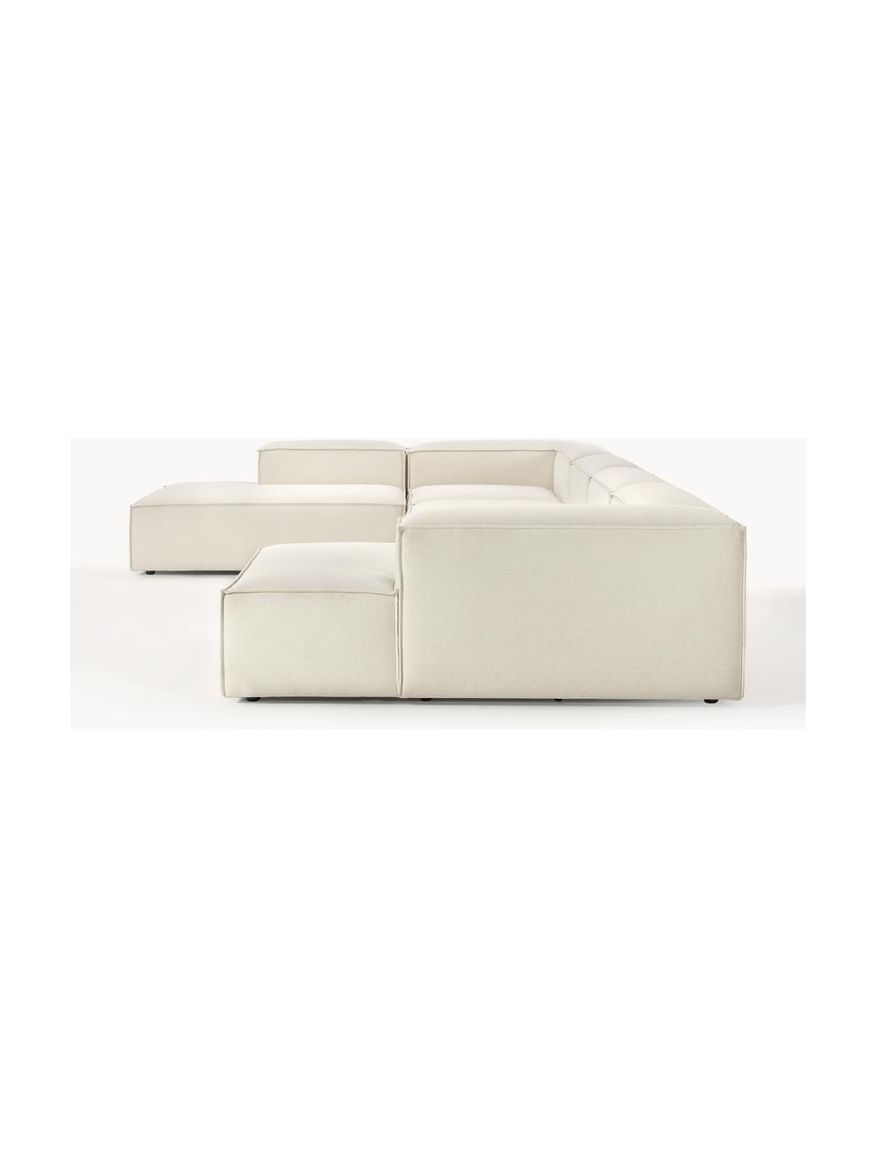 Divano componibile Lennon, Rivestimento: 100% poliestere Con 115.0, Struttura: legno di pino massiccio, , Piedini: plastica Questo prodotto , Tessuto bianco latte, Larg. 418 x Prof. 269 cm, chaise longue a sinistra