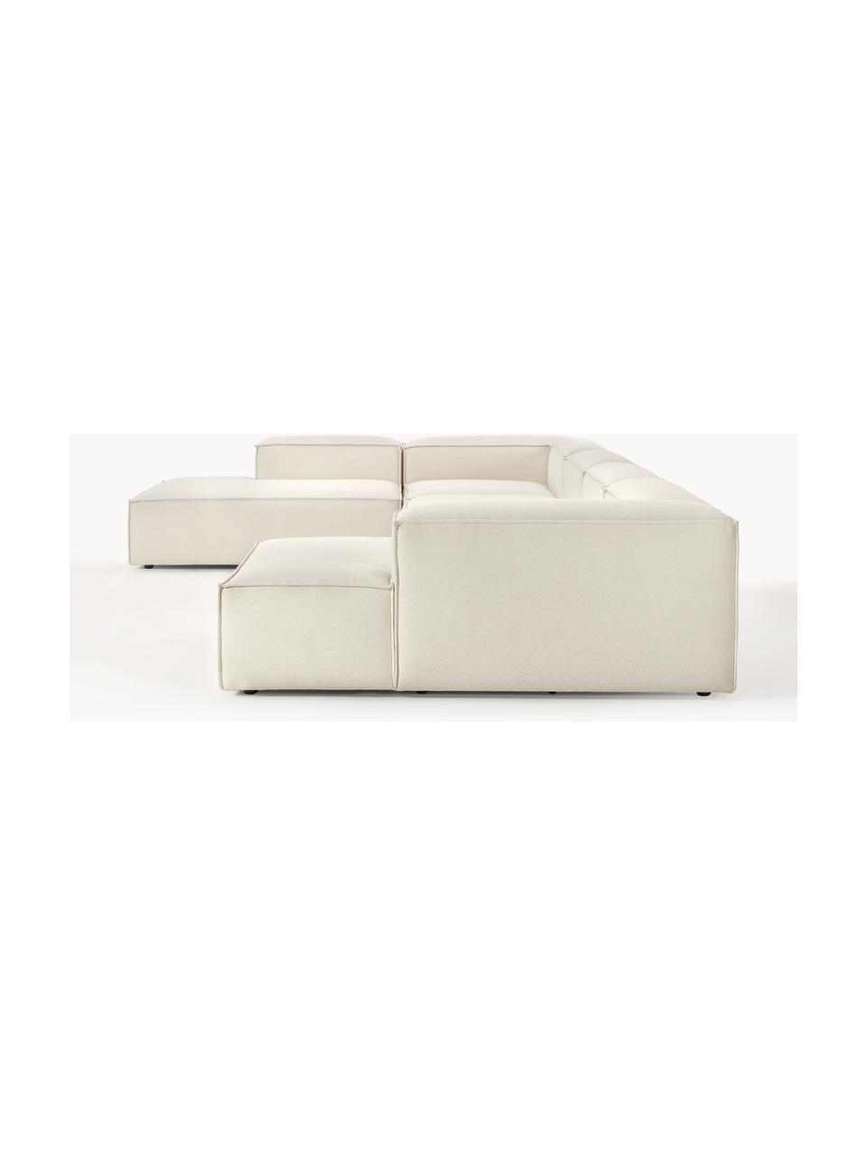 Modulaire woonlandschap Lennon, Bekleding: 100% polyester De slijtva, Frame: massief grenenhout, FSC-g, Poten: kunststof, Geweven stof gebroken wit, B 418 x D 269 cm, hoekdeel links