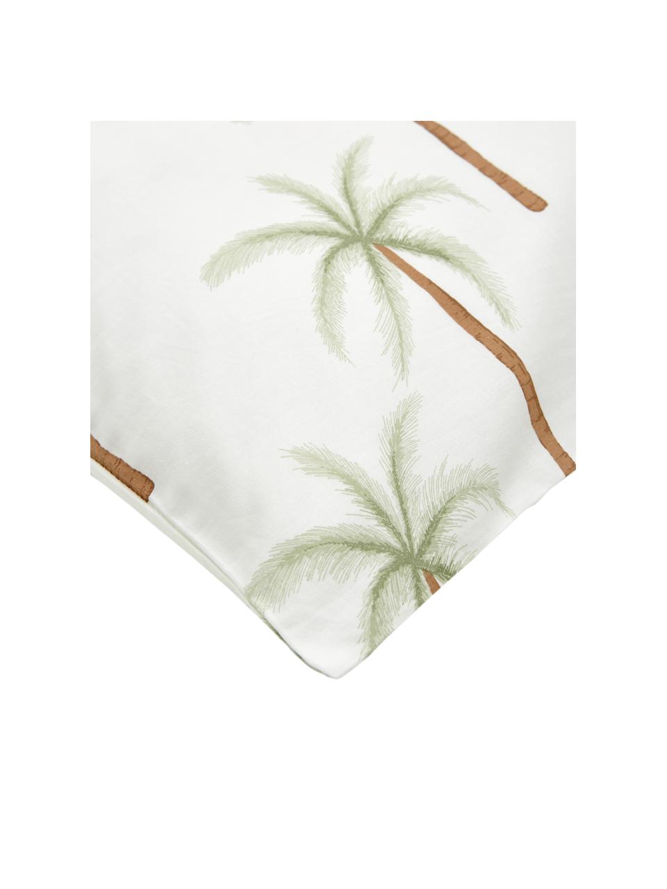 Perkálové povlaky na polštáře z organické bavlny s potiskem palmy Martha, 2 ks, Bílá, zelená, hnědá, Š 40 cm, D 80 cm