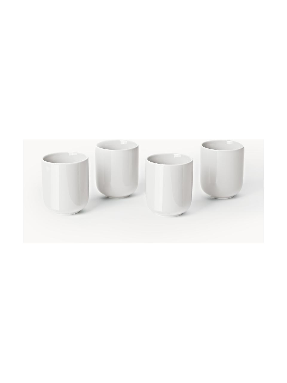 Tazas de porcelana Nessa, 4 uds., Porcelana dura de alta calidad esmaltada, Off White brillante, Ø 8 x Al 10 cm, 200 ml