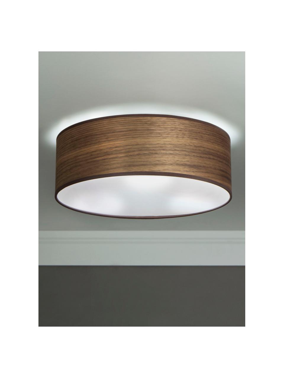 Mała lampa sufitowa z drewna orzecha włoskiego Tsuri, Drewno orzecha włoskiego, biały, Ø 30 x W 10 cm