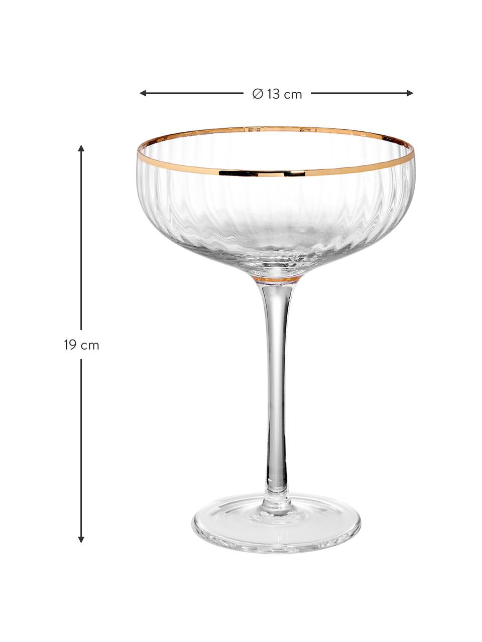 Copas pompadour de champán grandes Golden Twenties, 2 uds., 400 ml, Vidrio, Transparente con borde dorado, Ø 13 x Al 19 cm, 400 ml