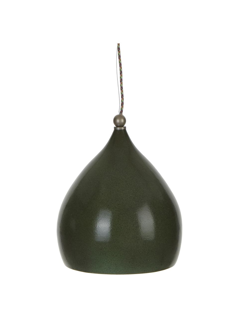 Lámpara de techo pequeña de cerámica Vague, Pantalla: cerámica, Anclaje: cerámica, Cable: cubierto en tela, Verde oscuro, Ø 26 x Al 29 cm