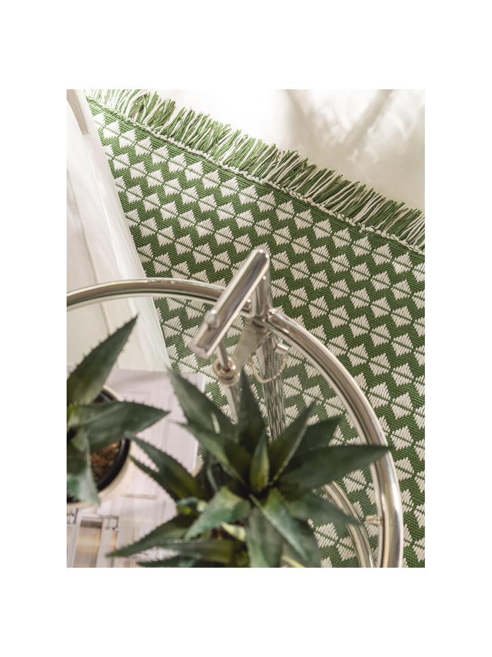 Tapis d'extérieur à franges Morty, 100 % polyester (PET recyclé), Vert, blanc cassé, larg. 80 x long. 150 cm (taille XS)