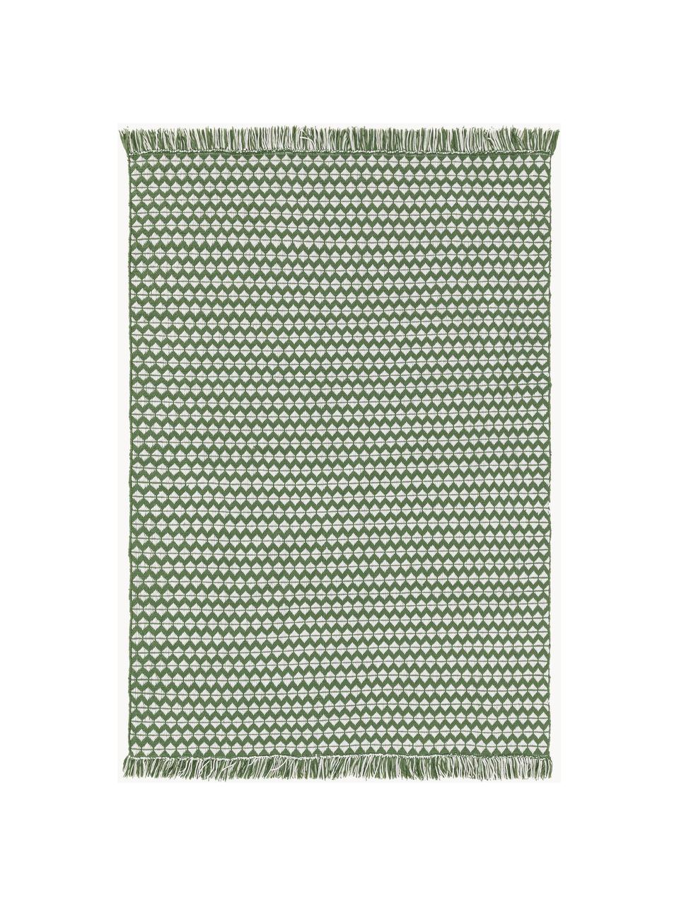 In- & Outdoor-Teppich Morty mit Fransen, 100 % Polyester (PET, recycelt), Dunkelgrün, Off White, B 80 x L 150 cm (Größe XS)