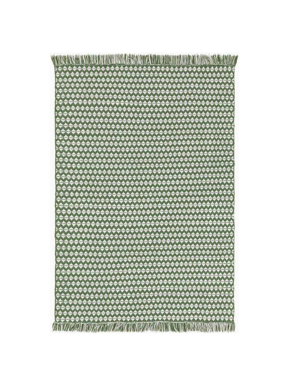 Tapis d'extérieur à franges Morty, 100 % polyester (PET recyclé), Vert, blanc cassé, larg. 80 x long. 150 cm (taille XS)