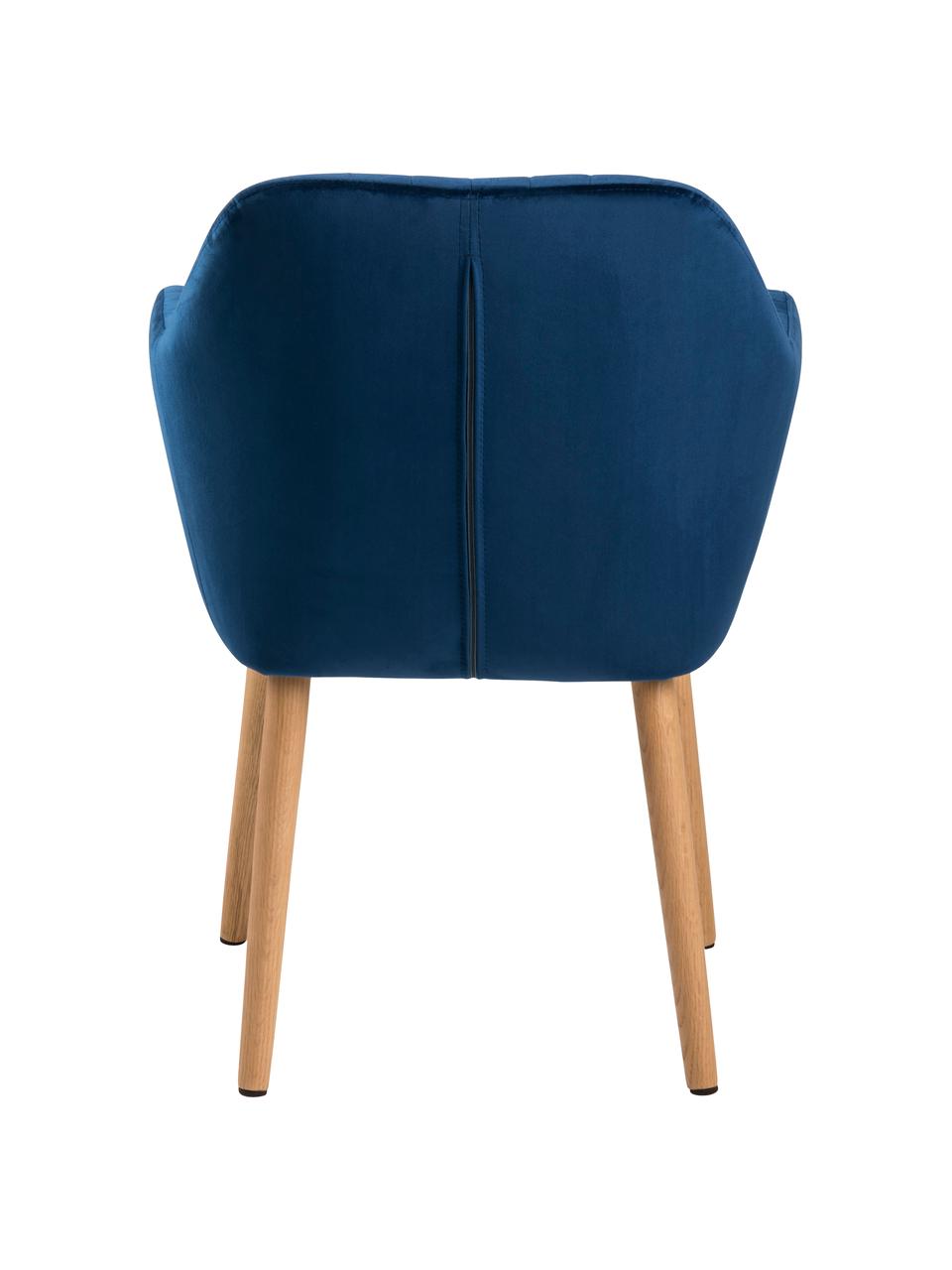 Silla de terciopelo Emilia, Tapizado: poliéster (terciopelo) Al, Patas: madera de roble aceitado, Terciopelo azul oscuro, patas roble, An 57 x F 59 cm