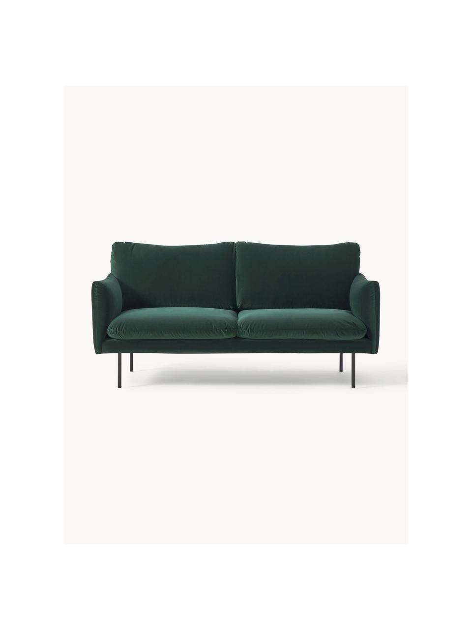 Samt-Sofa Moby (2-Sitzer), Bezug: Samt (Hochwertiger Polyes, Gestell: Massives Kiefernholz, Füße: Metall, pulverbeschichtet, Samt Dunkelgrün, B 170 x T 95 cm