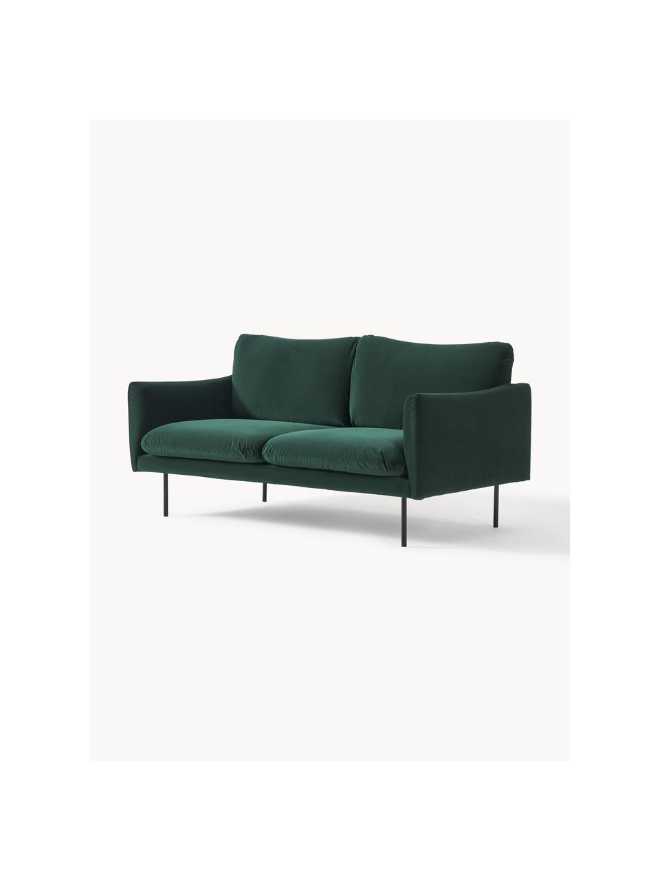 Samt-Sofa Moby (2-Sitzer), Bezug: Samt (Hochwertiger Polyes, Gestell: Massives Kiefernholz, Füße: Metall, pulverbeschichtet, Samt Dunkelgrün, B 170 x T 95 cm