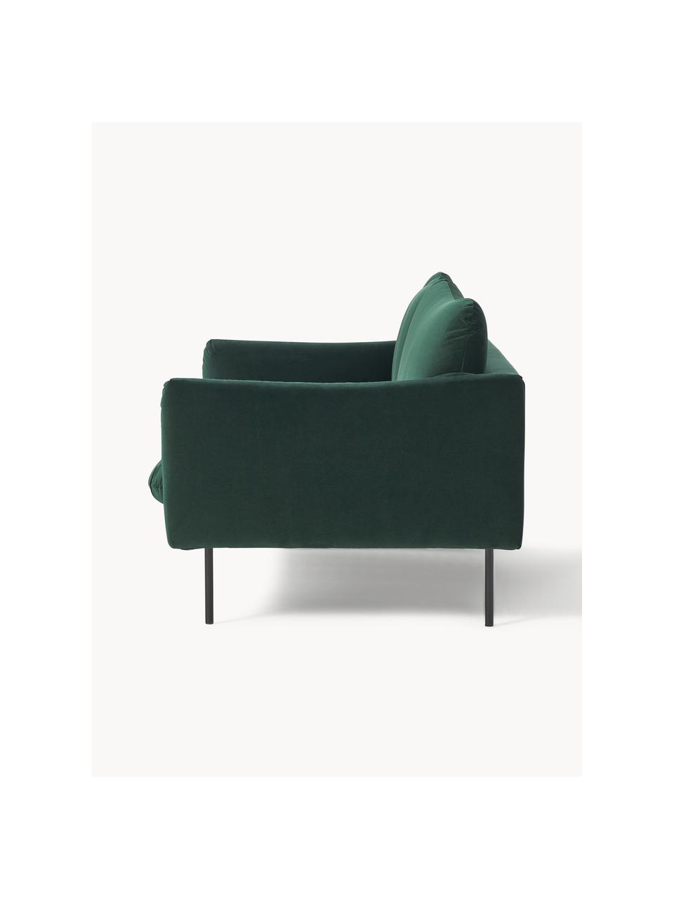 Sofa z aksamitu Moby (2-osobowa), Tapicerka: aksamit (wysokiej jakości, Stelaż: lite drewno sosnowe, Nogi: metal malowany proszkowo , Ciemnozielony aksamit, S 170 x G 95 cm