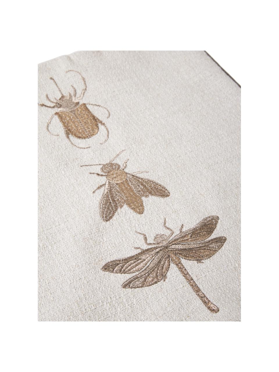 Geborduurde kussenhoes Tania met insectenmotief, 90% polyester, 10% linnen, Taupe, beige, B 45 x L 45 cm