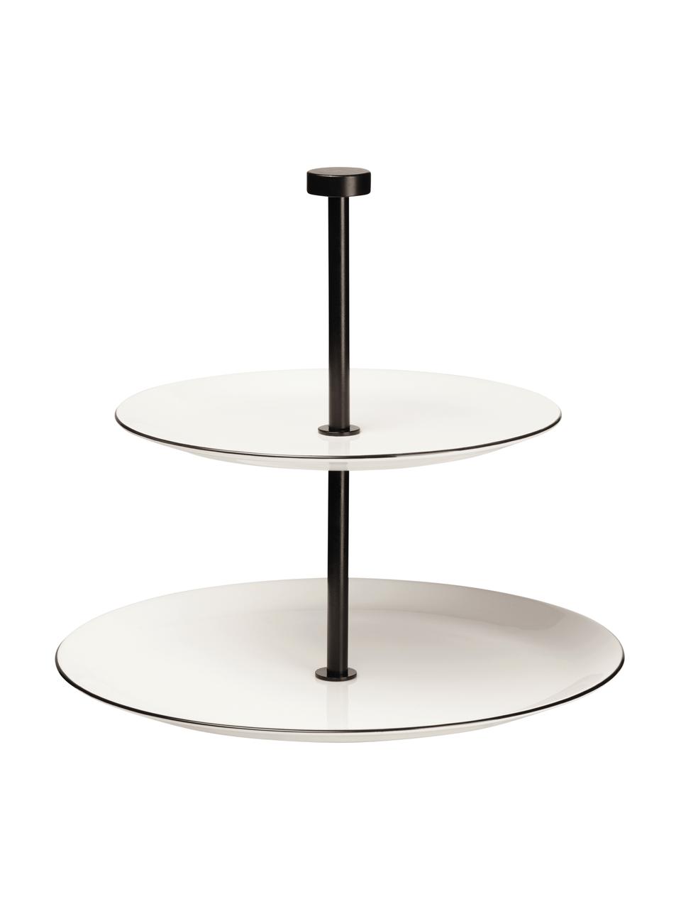 Porzellan-Etagere Cabaret, Ø 27 cm, Ablagefläche: Porzellan, Stange: Metall, beschichtet, Schwarz, Weiss, Ø 27 x H 24 cm