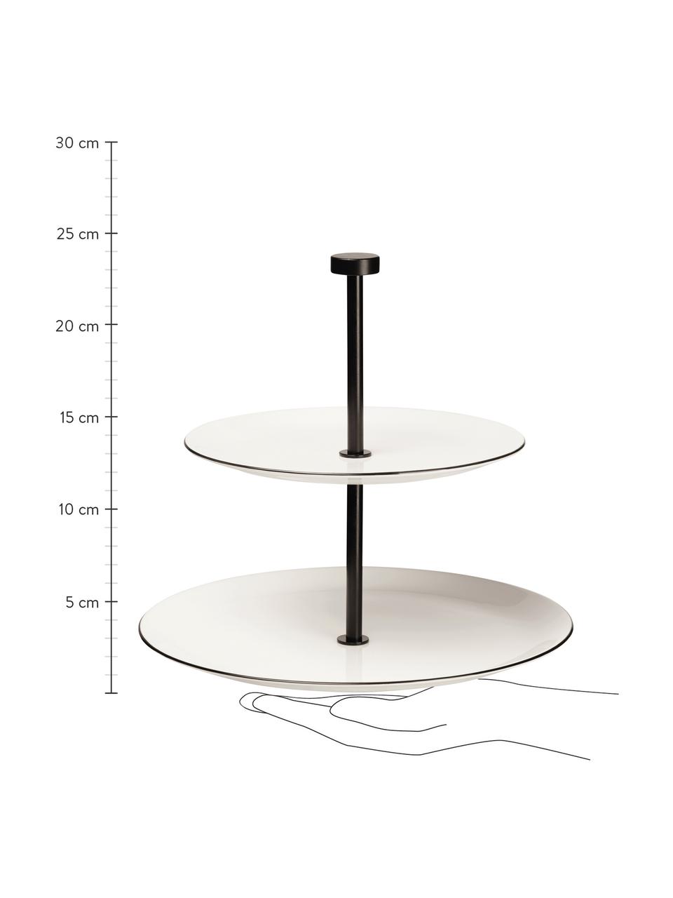 Alzatina in porcellana Cabaret, Ø 27 cm, Ripiani: porcellana, Asta: metallo rivestito, Nero, bianco, Ø 27 x Alt. 24 cm