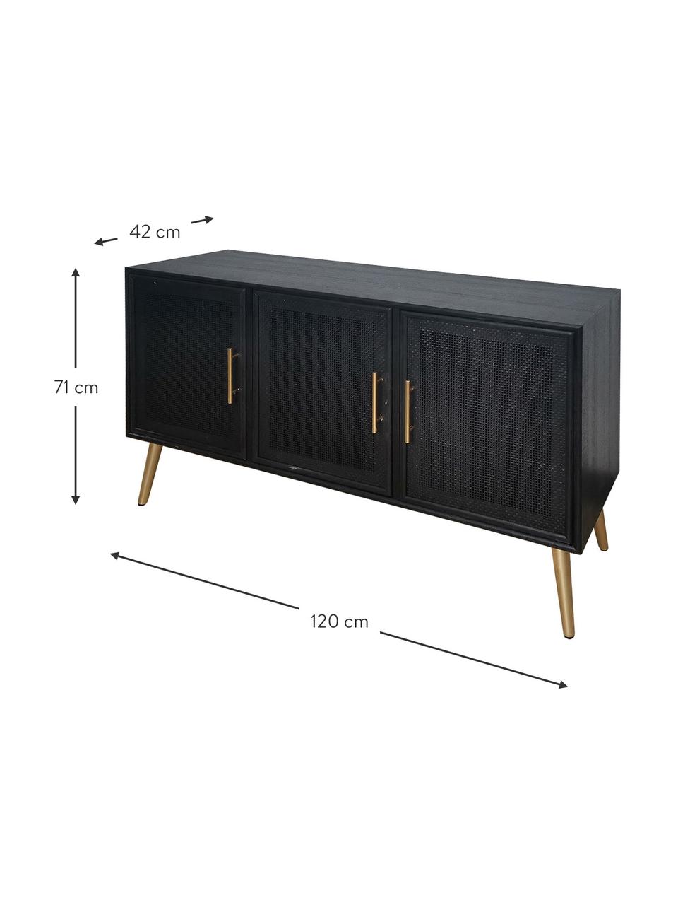 Komoda s dvierkami Cayetana, Drevo, čierna, Š 120 x V 71 cm