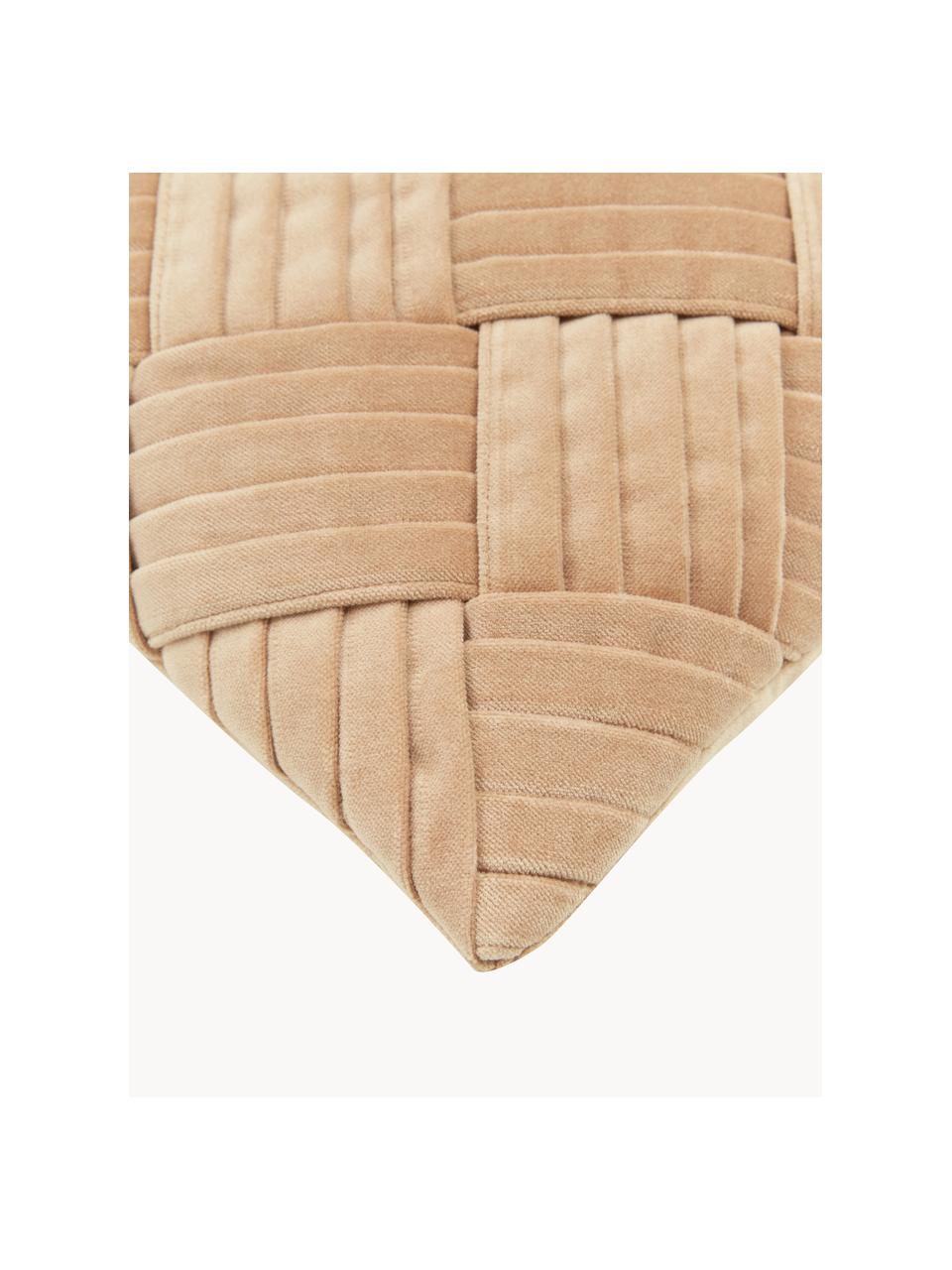 Fluwelen kussenhoes Sina met structuurpatroon, Fluweel (100% katoen), Okergeel, B 30 x L 50 cm