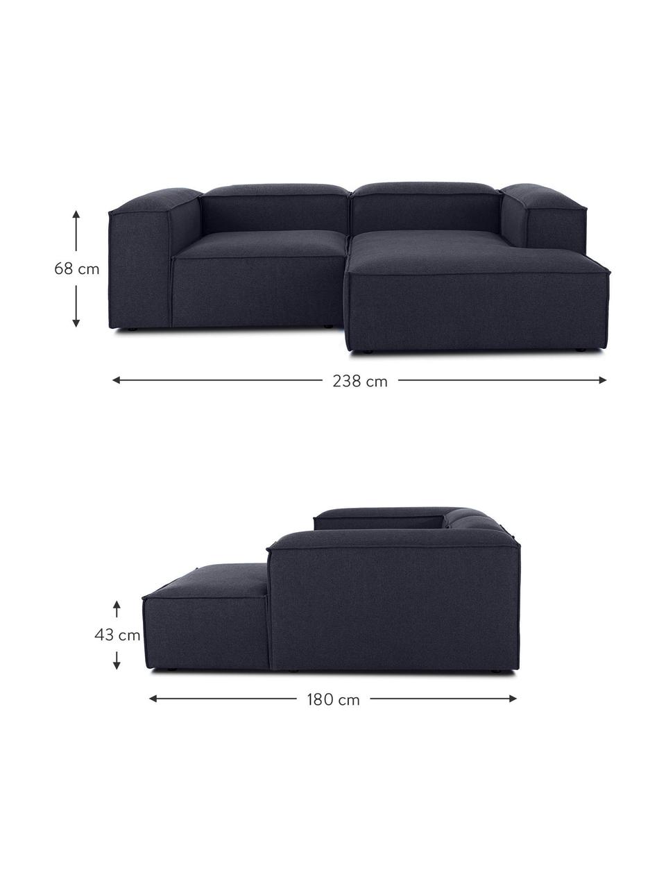 Narożna sofa modułowa Lennon, Tapicerka: 100% poliester Dzięki tka, Stelaż: lite drewno sosnowe, cert, Nogi: tworzywo sztuczne Nogi zn, Ciemnoniebieska tkanina, S 238 x G 180 cm, lewostronna