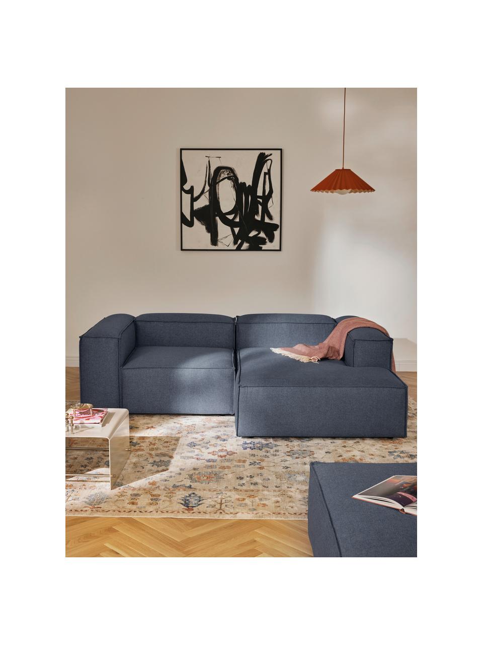 Sofá rinconera modular Lennon, Tapizado: 100% poliéster Alta resis, Estructura: madera de pino maciza, ma, Patas: plástico Las patas están , Tejido azul oscuro, An 238 x F 180 cm, chaise longue izquierda