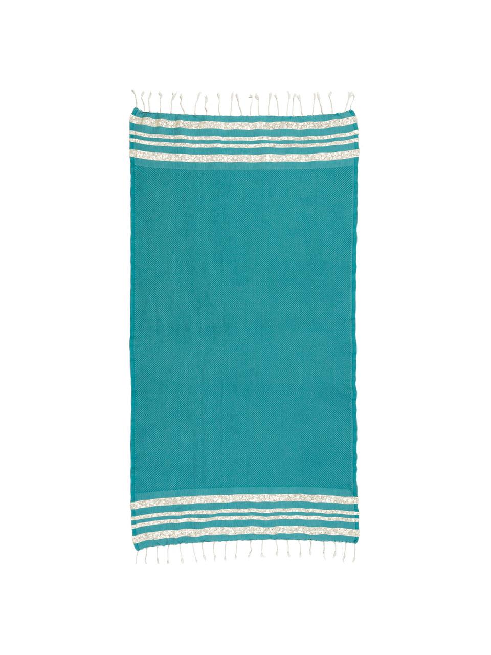 Fouta en lurex Hamptons, Bleu-vert, couleur dorée