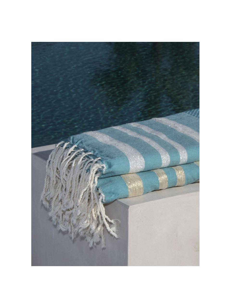 Fouta con tejido lúrex Hamptons, Verde azulado, dorado, An 100 x L 200 cm