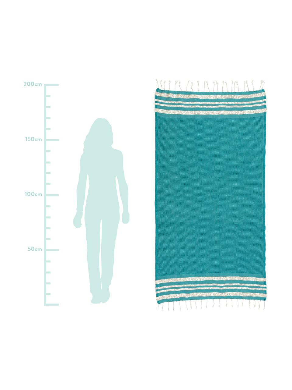 Fouta con tejido lúrex Hamptons, Verde azulado, dorado, An 100 x L 200 cm