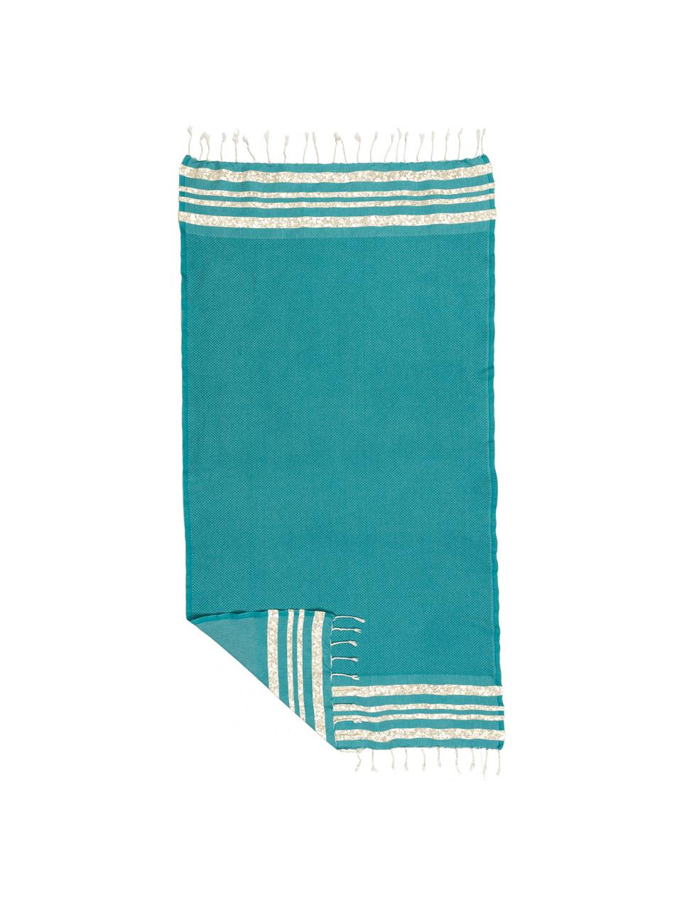 Fouta con tejido lúrex Hamptons, Verde azulado, dorado, An 100 x L 200 cm