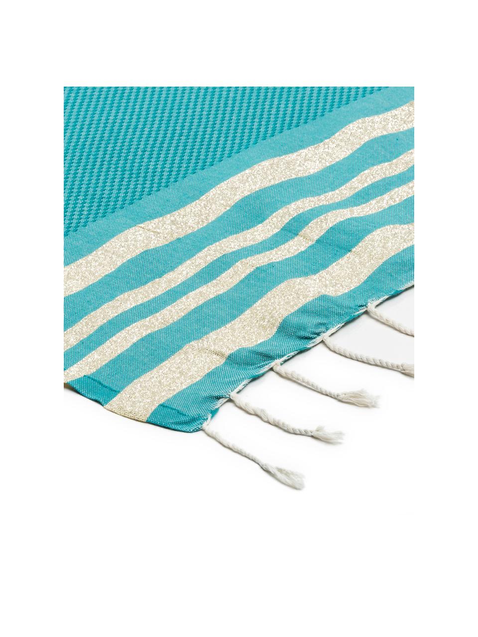 Fouta en lurex Hamptons, Bleu-vert, couleur dorée