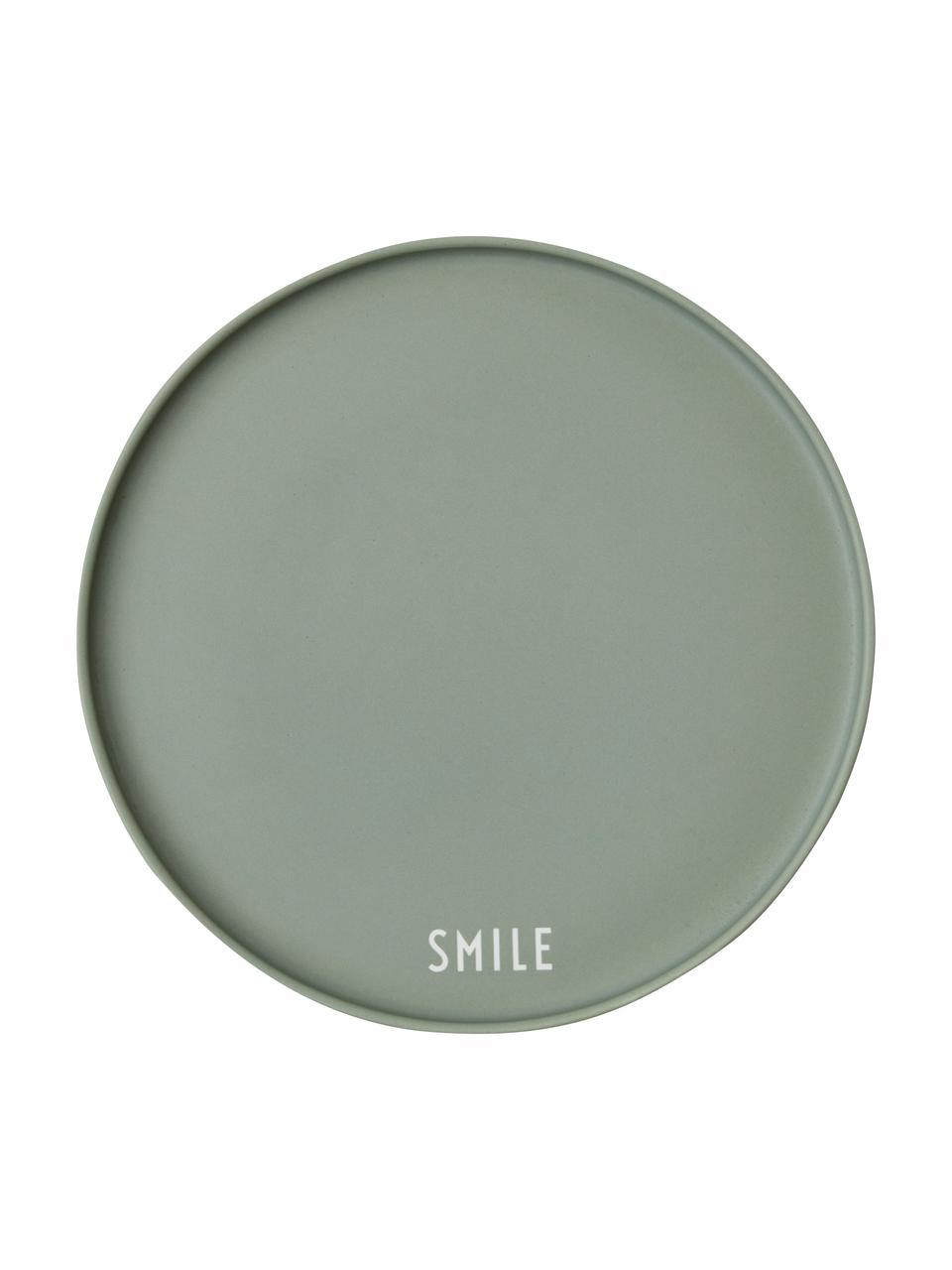 Dizajnový tanier s nápisom Favourite SMILE, Čínsky porcelán
Mäkký porcelán, ktorý sa vyznačuje predovšetkým žiarivým, priehľadným leskom, Zelená, biela, Ø 22 cm