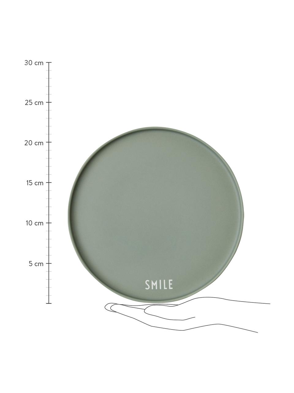 Design bord Favourite SMILE in groen met opschrift, Beenderporselein (porselein)
Fine Bone China is een zacht porselein, dat zich vooral onderscheidt door zijn briljante, doorschijnende glans., Groen, wit, Ø 22 cm