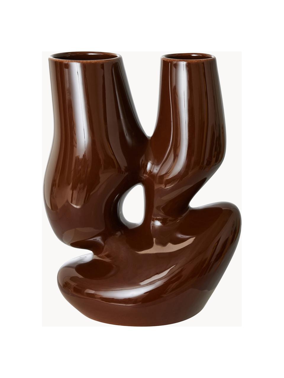 Steingut-Vase Organic, H 25 cm, Steingut, Dunkelbraun, B 20 x H 25 cm